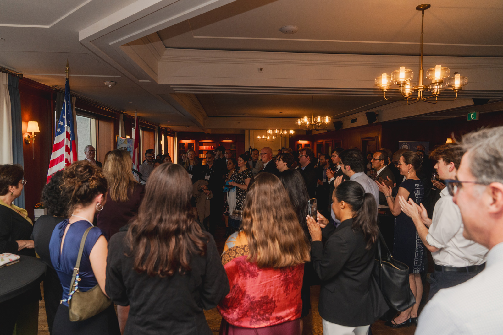 Guests gather for remarks during Fulbright Canada&rsquo;s reception at the Rideau Club.